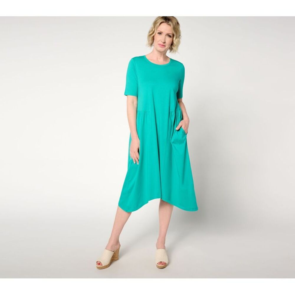 Sol Kyst Women's Petite Dress PL Cotton Modal Gusset Midi Green A652630
